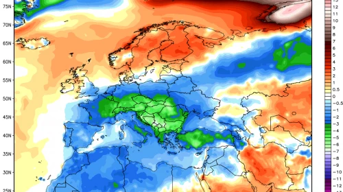 Anomalia negativa per Gennaio 2017 sul Mediterraneo. Meno sette sui Balcani
